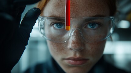 Focused scientist examining a liquid sample in a lab