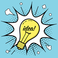 Retro Pop Art Light Bulb with Idea Text