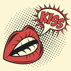 Obraz premium Retro Pop Art Lips with Speech Bubble