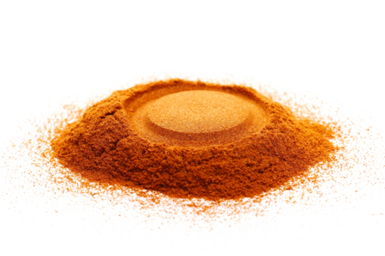 Pile spicy chili red pepper, milled dry paprika, isolated on white, side view	