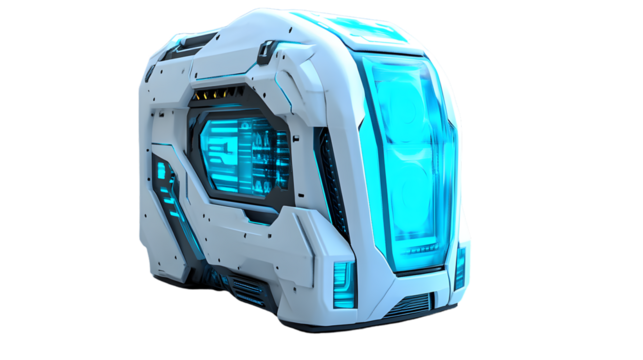 Futuristic SciFi Capsule with Blue Lighting and Advanced Technology Design