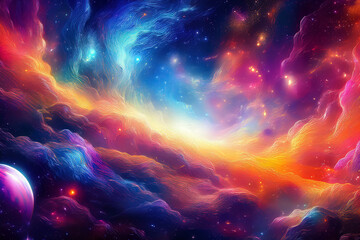 Ilustraci&oacute;n digital de galaxias y nebulosas en explosi&oacute;n de color