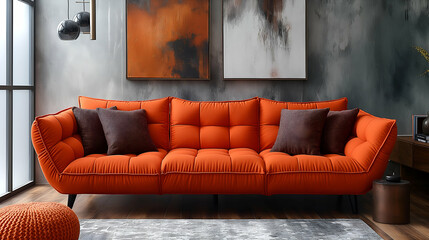 Contemporary Orange Sofa Luxury Comfort for Cozy Apartment Living.
