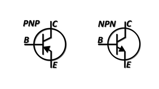 Transistor npn schematic use for switch electronic with LED symbol vector on white background animation