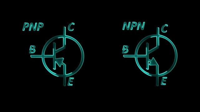 Transistor npn schematic use for switch electronic with LED symbol vector on white background animation