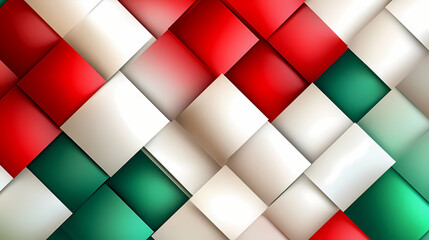Abstract gradient red and green geometric squares and white square on white fabric silk background vector illustrator. Cosmic Quilt. Illustration