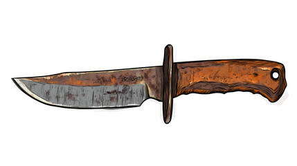 Rusty fixed blade knife on white background. Doomcarved Blade. Illustration