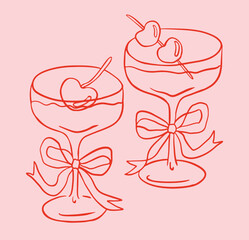 Martini cocktail glass cheers illustration. Whimsical wedding celebration icon.