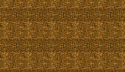 Leopard print displaying dense, dark brown spots cascading across golden surface, generating sophisticated, seamless pattern suitable for multiple design contexts