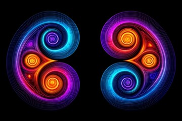 Two colorful spirals with a black background