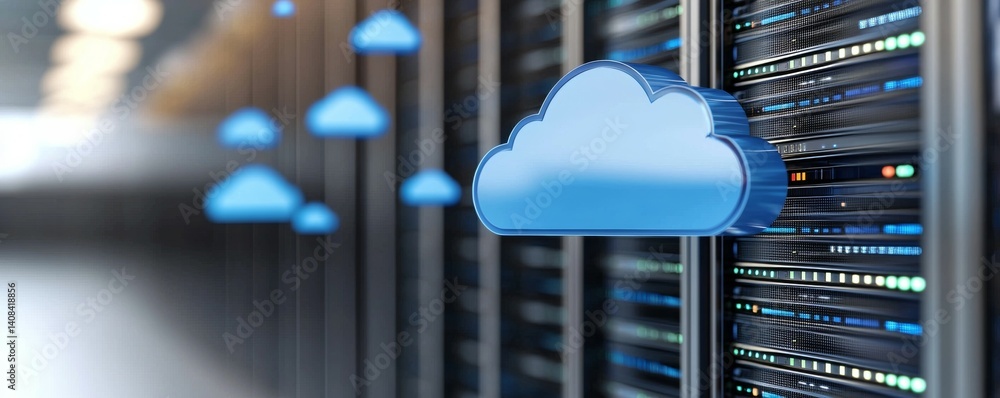 Poster cloud technology in modern data centers with secure online storage digital transformation and future