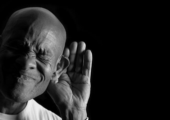 deafness  suffering from deafness and hearing loss on grey background with people stock photo