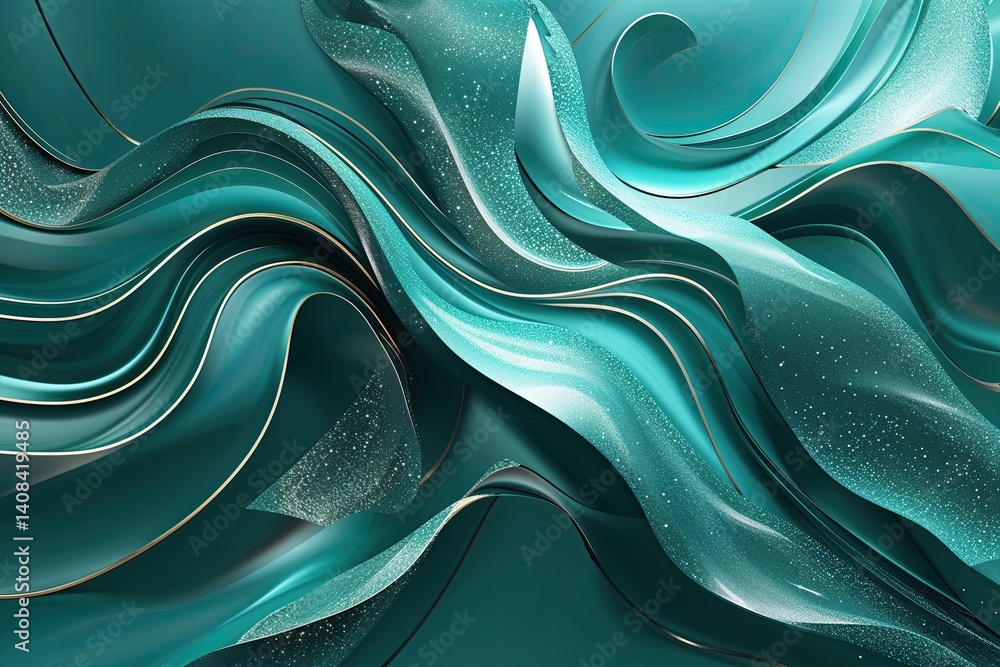 Poster vibrant teal abstract background with smooth lines and soft sparkling waves