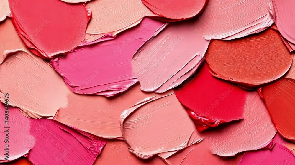 Poster different shades of lipstick are smeared on a surface, creating a vibrant and textured pattern, show