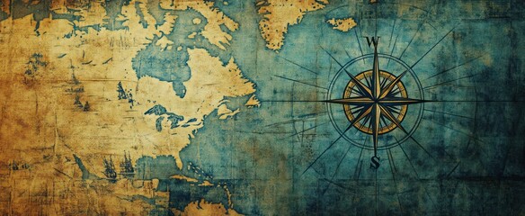 An antique world map, highlighting the exploration of the new world.