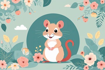 Charming Rodent Illustrations in Soft Pastels with Editable Void Space