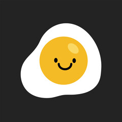 Fried Egg with a Cheerful Smiley Face cartoon illustration   Design featuring a vibrant yellow yolk and clean design on a simple black background. Creative concept. Vector illustration.