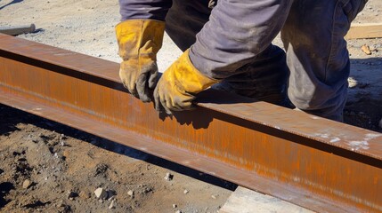 Ironworker welding metal beams for a building project. Featuring strength and skill