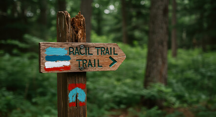 Navigating The Wilderness Wooden Signpost Showing Racil Trail Direction