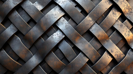 A highly detailed metallic woven pattern with an intricate interlacing design. Woven Iron. Illustration
