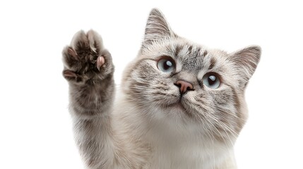 A greycat giving high five isolated on white background