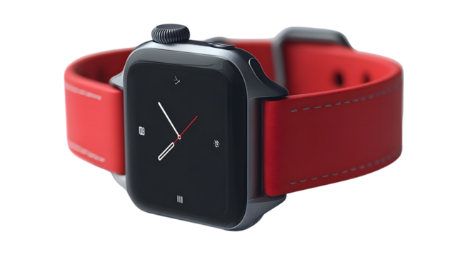 Modern Smartwatch with Red Strap and Digital Display Featuring Minimalist Design and Fitness T
