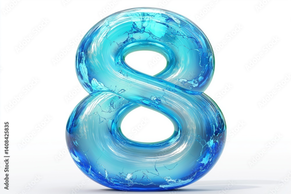 Aufkleber blue 3d number eight in transparent glass style with glossy smooth curves and modern digital design 