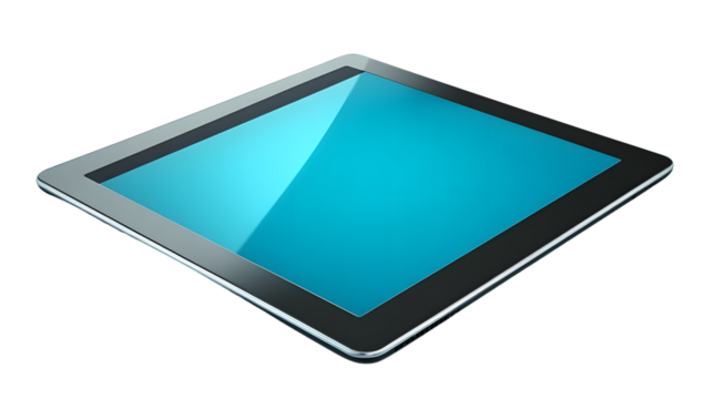 Modern Tablet with Blue Screen Displayed Against a Black Background