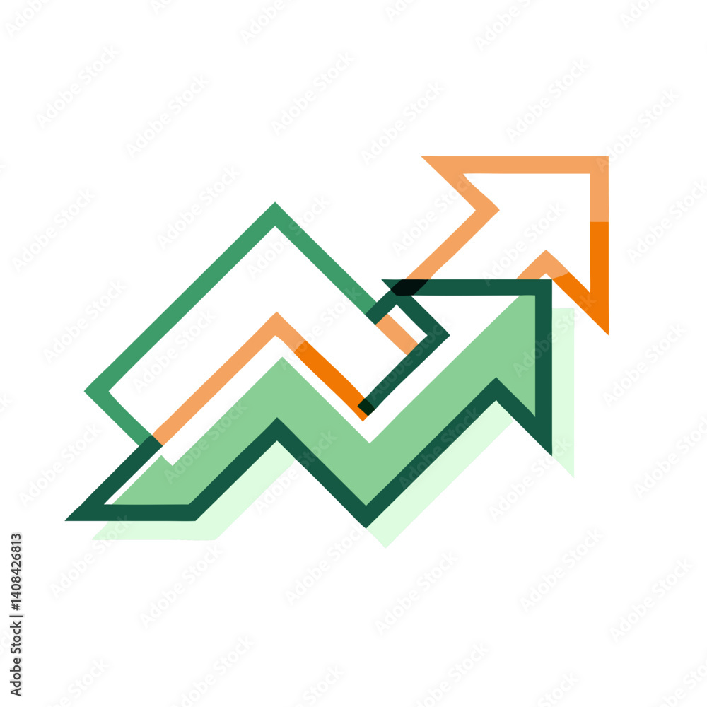 Poster overlapping translucent arrows indicating growth in abstract style