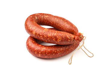 Looped Dry Sausage on White Background
