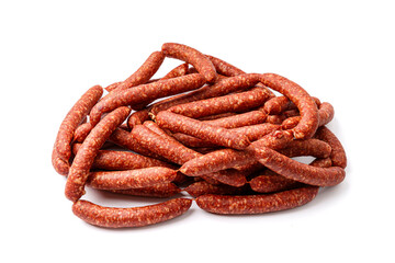 Dry Cured Sausages on White Background