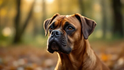 Brown boxer (dog) in the park. 