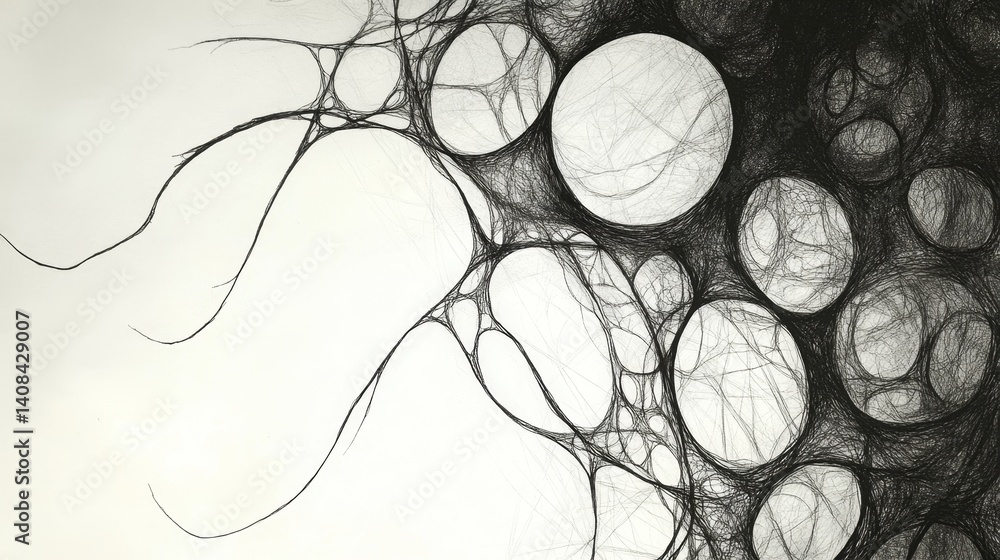 Poster abstract network of interconnected circles and lines on light background