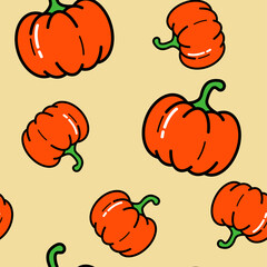 Seamless vector pattern with pumpkin. Design for kitchen textile, halloween.
