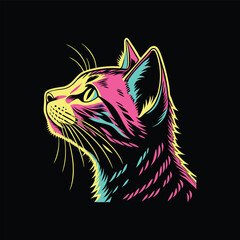 Colorful Neon Cat Illustration – Modern Pop Art Style Animal Logo