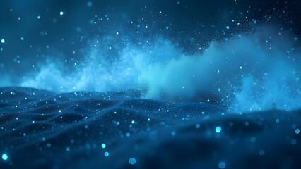 Digital Desert Tempest: Binary Code Sandstorm with Swirling Data Particles in Blue Numerical Landscape