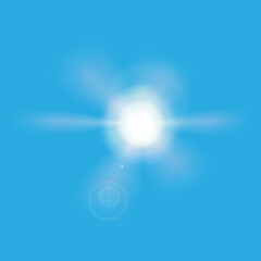 Bright sun shining in cloudless blue sky radiating intense light and warmth. EPS10 vector illustration. 
