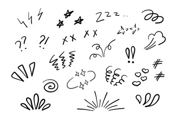Scribble sketch underline, emphasis, arrow shape set. Hand drawn brush stroke, highlight, speech bubble, underline. Editable stroke. Simple vector illustration.