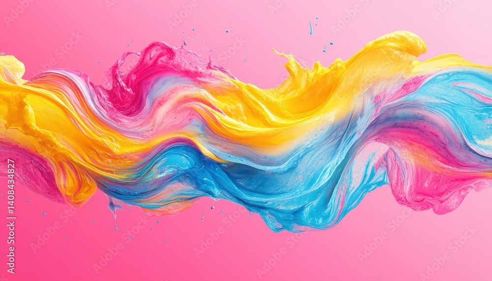 Poster colorful swirls of paint blend together against a bright pink background, creating a vibrant and dyn