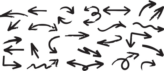 Grunge Style Creative Arrows Vector Collection – Bold Hand-Drawn Brush Stroke Arrows, Thick Pointer Icons, Isolated Graphic Elements for Design and Decoration