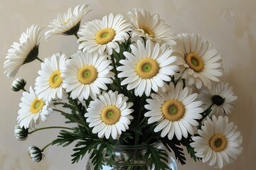 Obraz premium Elegant Cream Canvas with Beautiful White Daisies in Bloom
