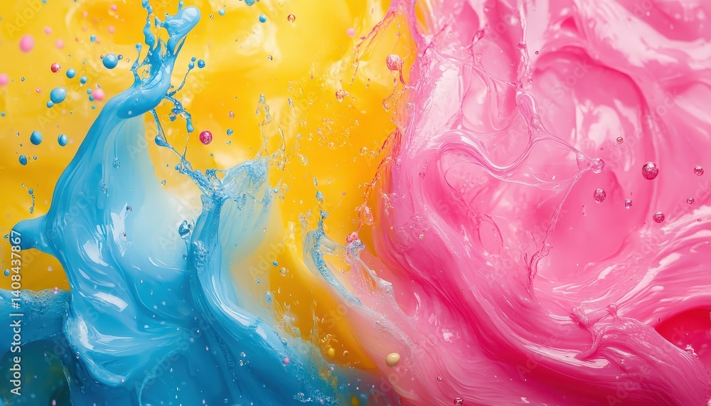 Poster colorful swirls of paint blend together against a bright pink background, creating a vibrant and dyn