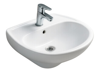 Fototapeta premium Modern white ceramic washbasin with chrome faucet on transparent background