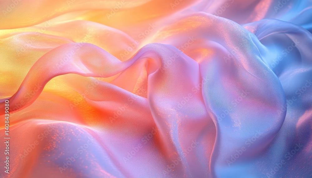 Fototapete Fabric displaying vibrant colors with soft waves and gentle textures illuminated by warm light in a cozy indoor setting during early evening hours
