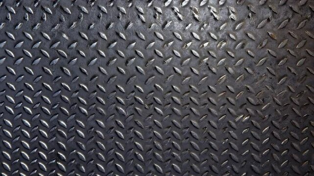 Dark Metallic Diamond Plate Close Up Texture Background, Repeating Raised Pattern Surface