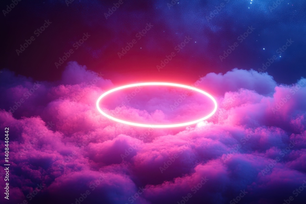 Poster colorful sunset illuminating clouds during a solar eclipse viewed from a serene location on a clear 