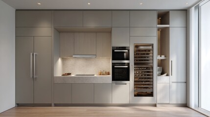 Minimal integrated appliances and flush cabinetry 