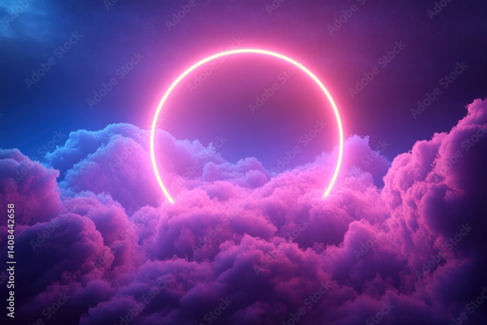 Aufkleber Colorful sunset illuminating clouds during a solar eclipse viewed from a serene location on a clear evening sky
