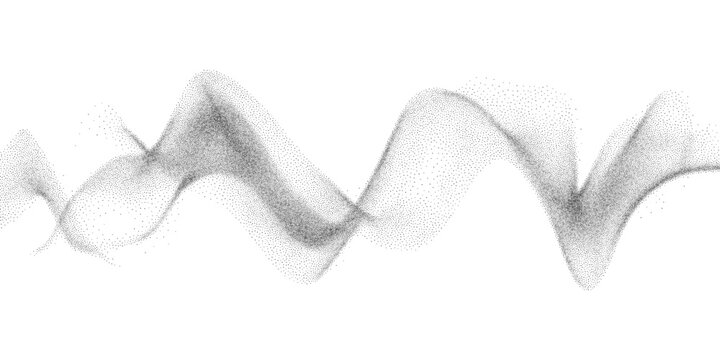 Undulate stippling grit flowing line texture. Wavy noise gradient speckled background. Sound wave particle flow pattern for poster, album cover. Vector illustration
