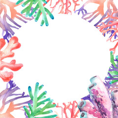 Watercolor oval frame made of colorful neon corals